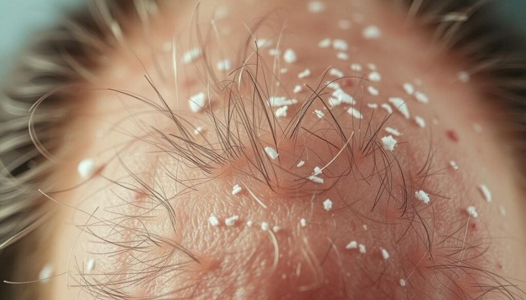 Flaky scalp with dandruff symptoms