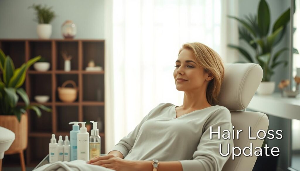 Woman receiving hair loss treatment Woman receiving hair loss treatment