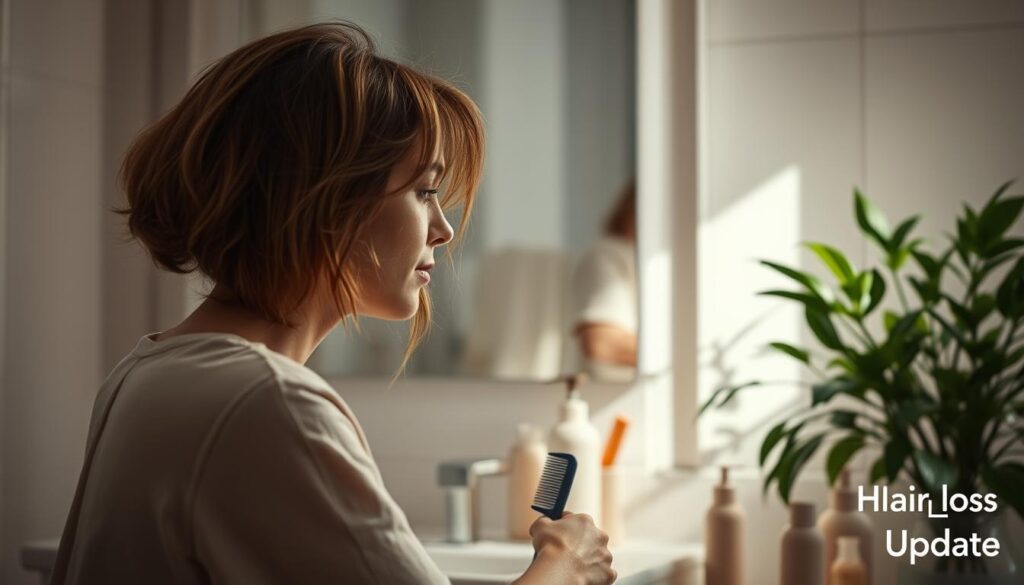 woman experiencing hair loss woman experiencing hair loss